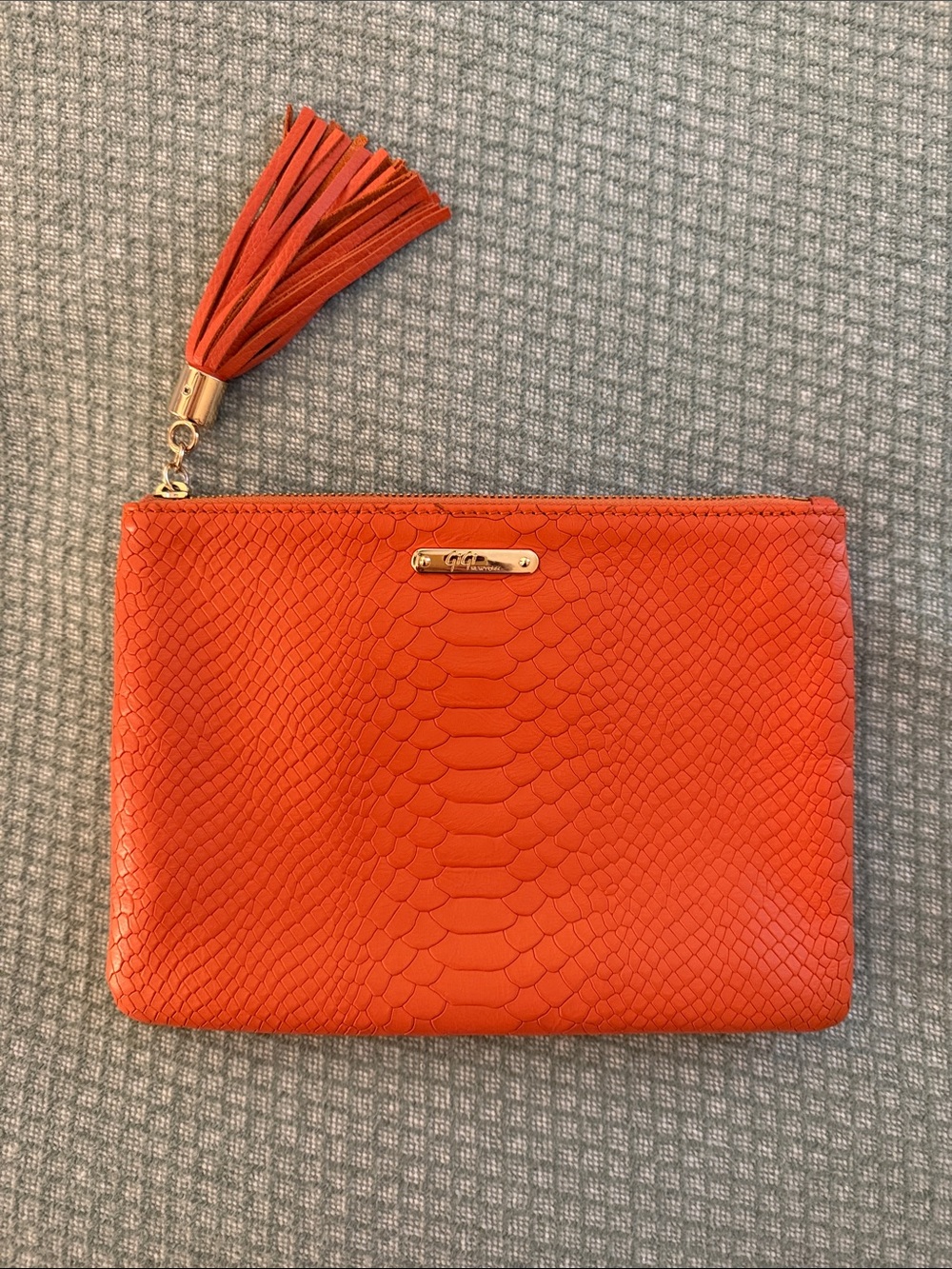 GiGi New York Uber Clutch Orange Python-Texture w/ Tassel